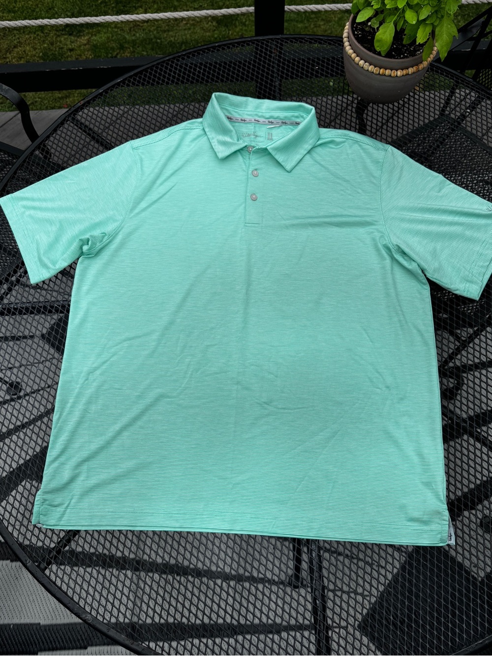 Walter Hagen Mens XL Polo Shirt Mint Green Micro Stripe Short Sleeve Golf